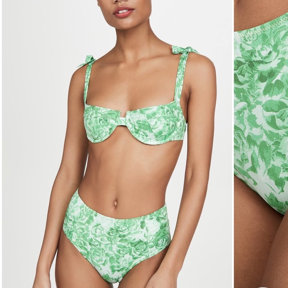 Ganni green rose print bikini